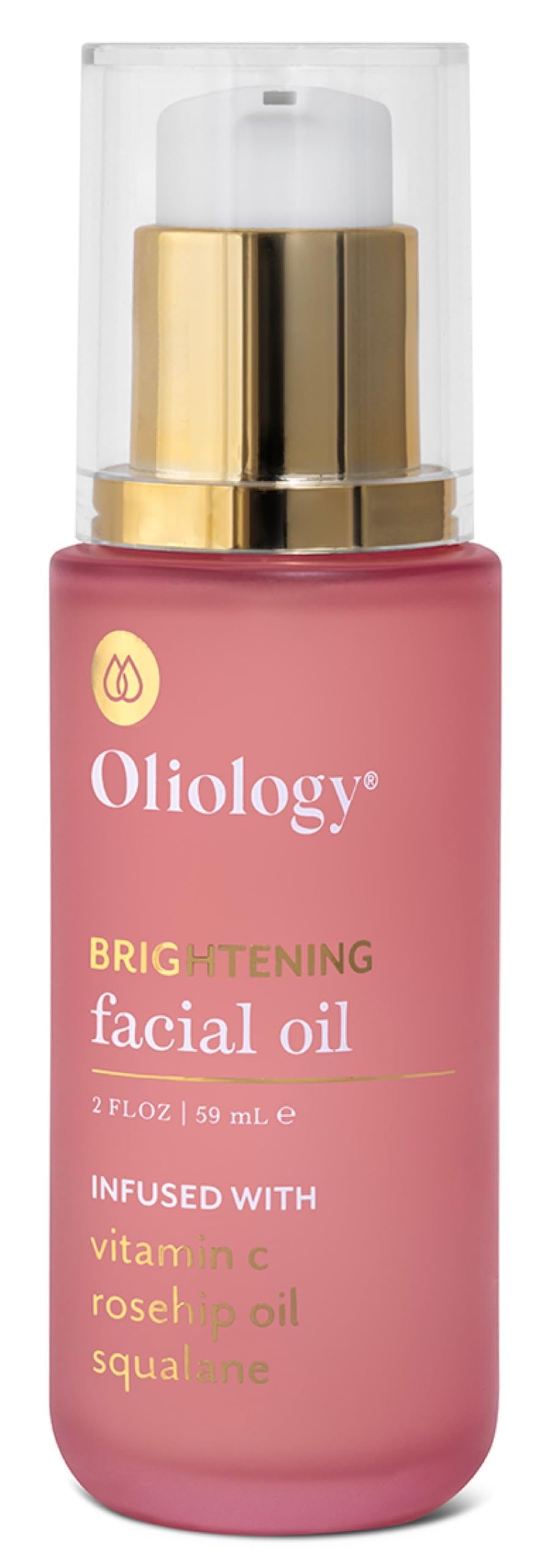 Oliology Brightening Facial Oil bottle pour enhances radiance with a lightweight, non-greasy finish