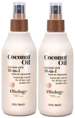 Oliology coconut oil 10-in-1 spray bottle for detangling and shine.