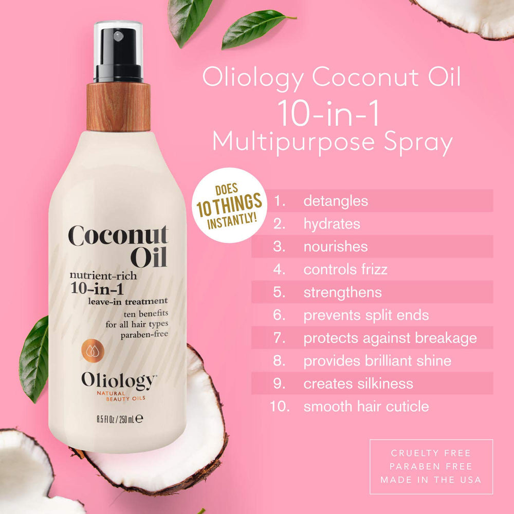 Oliology leave-in treatment for all hair types, evenly applied for smoothness.