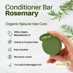 Oliva60 Rosemary Conditioner Bar texture shot indicates creamy, moisturizing formula for curls.