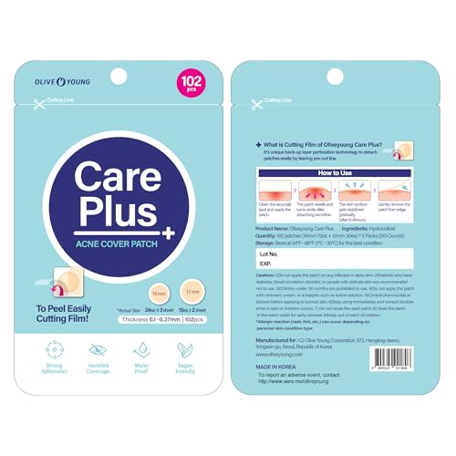 OLIVE YOUNG Care Plus Spot Patch packaging shows a five-pack for ongoing use