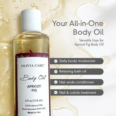 Olivia Care Apricot Fig Body Oil fragrance adds refreshing aroma.