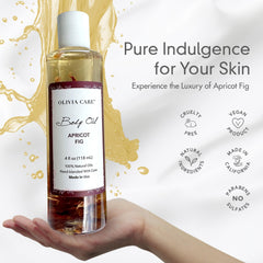 Olivia Care Apricot Fig Body Oil USA-made and cruelty-free.