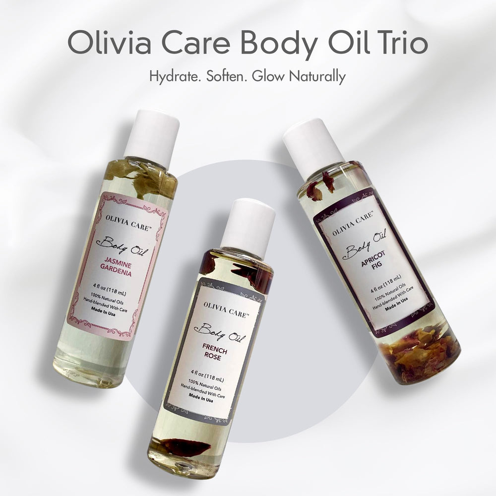 Olivia Care french-rose oil bottle with subtle after-bath fragrance