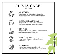 Olivia Care made in USA cruelty-free label on packaging