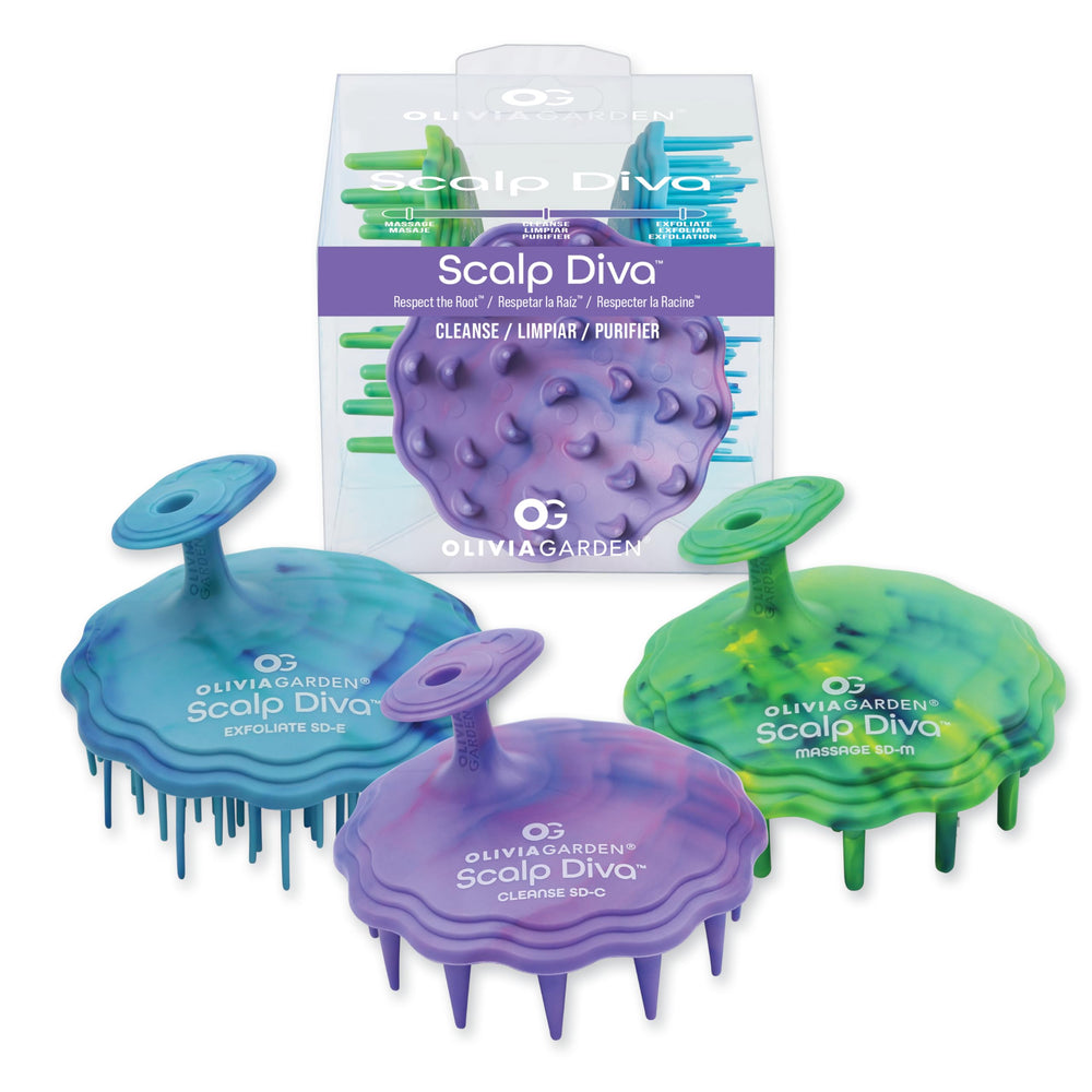 Olivia Garden Scalp Diva brush with exfoliating bristles for a cleaner, refreshed scalp.