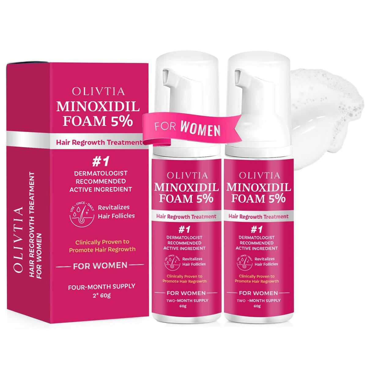 OLIVITA 5% Minoxidil Foam packshot shows the advanced regrowth formula