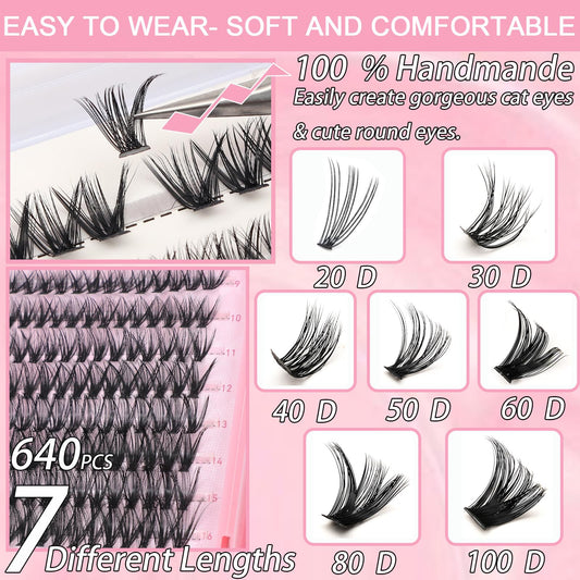 OLLAVO lash clusters kit 9-16mm lengths for varied natural-looking styles