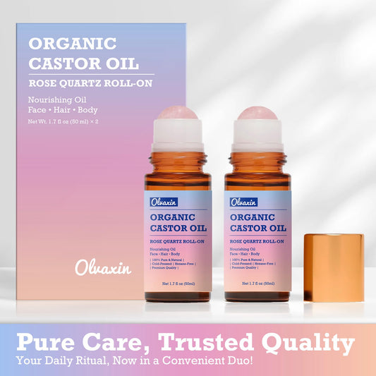 Olvaxin rose quartz roller head for smooth oil application.