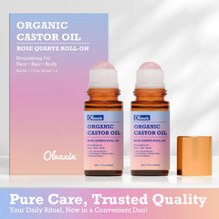 Olvaxin rose quartz roller head for smooth oil application.