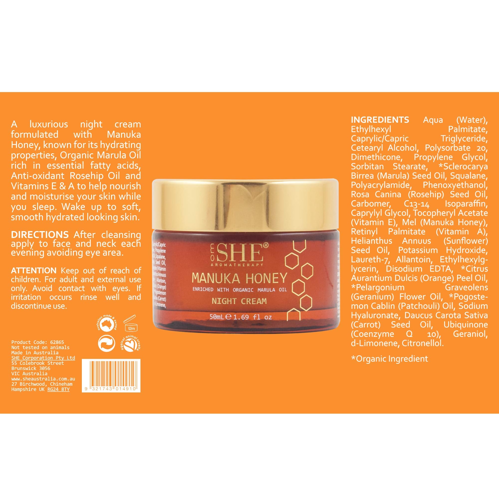 Om She Paraben-free label signals clean, skin-friendly night care.