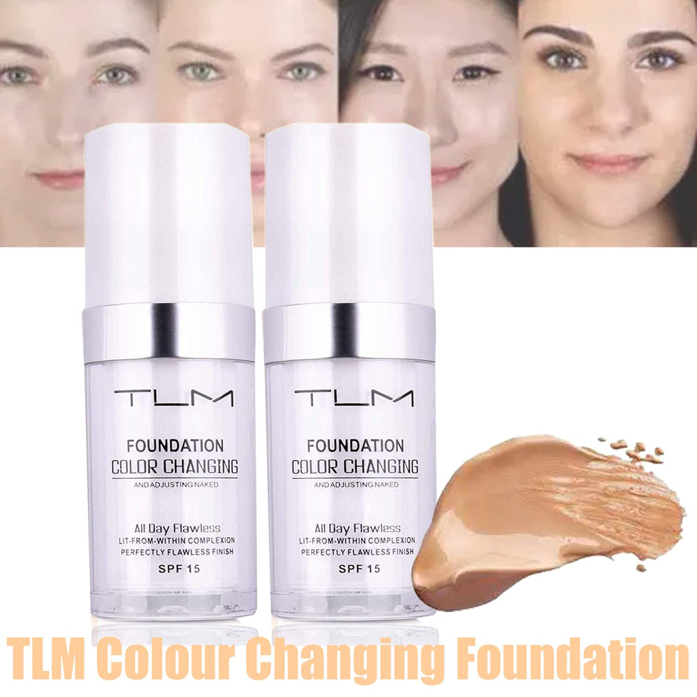 Omaky colour-changing foundation swatch showing instant shade match