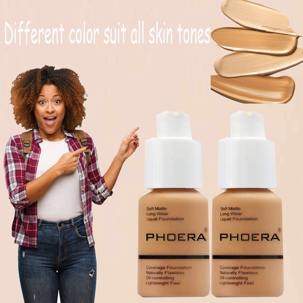 Omaky Phoera Foundation sand swatch matches deeper tones with versatile coverage.