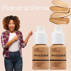 Omaky Phoera Foundation sand swatch matches deeper tones with versatile coverage.