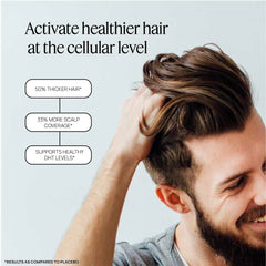 OMI WELLBEAUTY DHT-blocking herbal blend label hints at reducing hormonal stress on follicles.