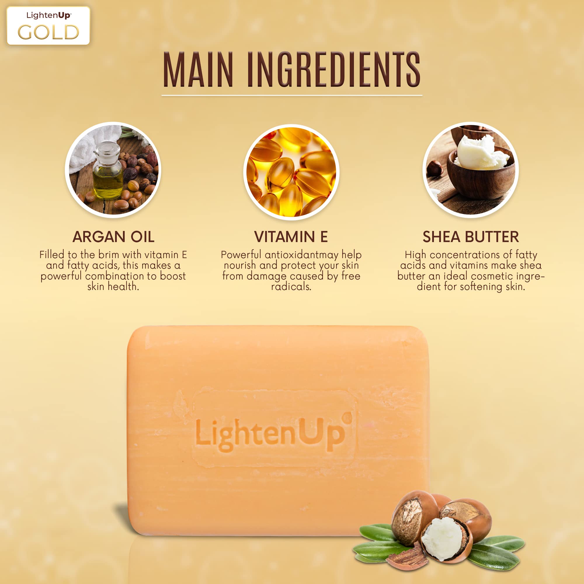 OMIC Lighten-Up cleansing bar with argan oil droplets.
