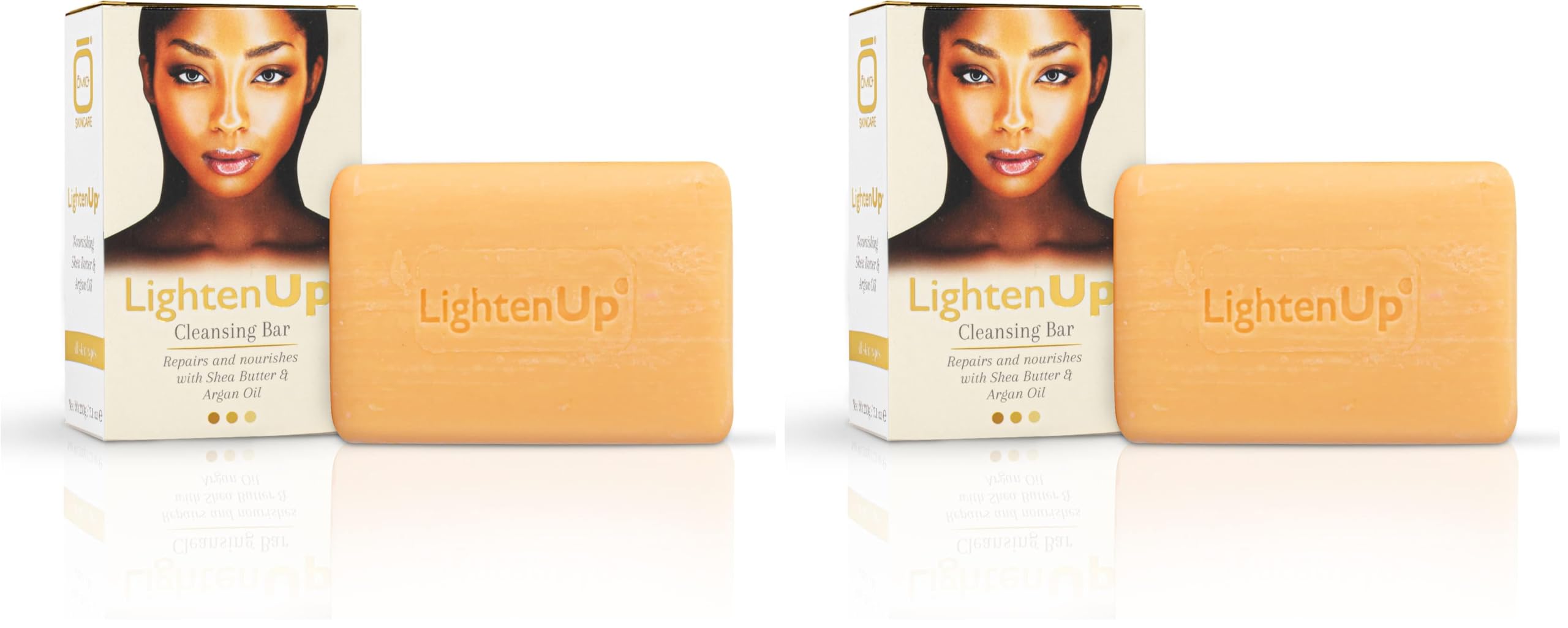 OMIC Lighten-Up cleansing bar in a two-bar pack, compact for travel.