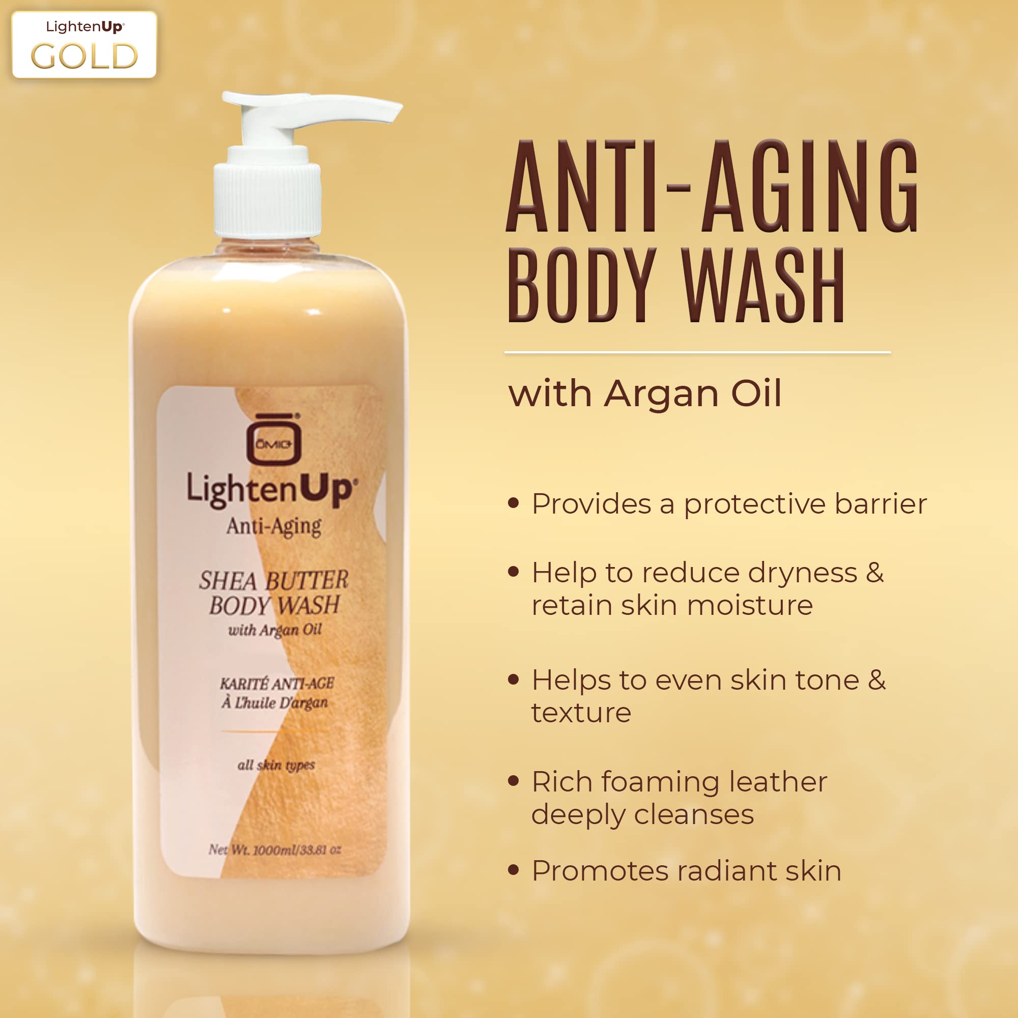 OMIC LightenUp argan oil droplet close-up suggesting deep hydration.