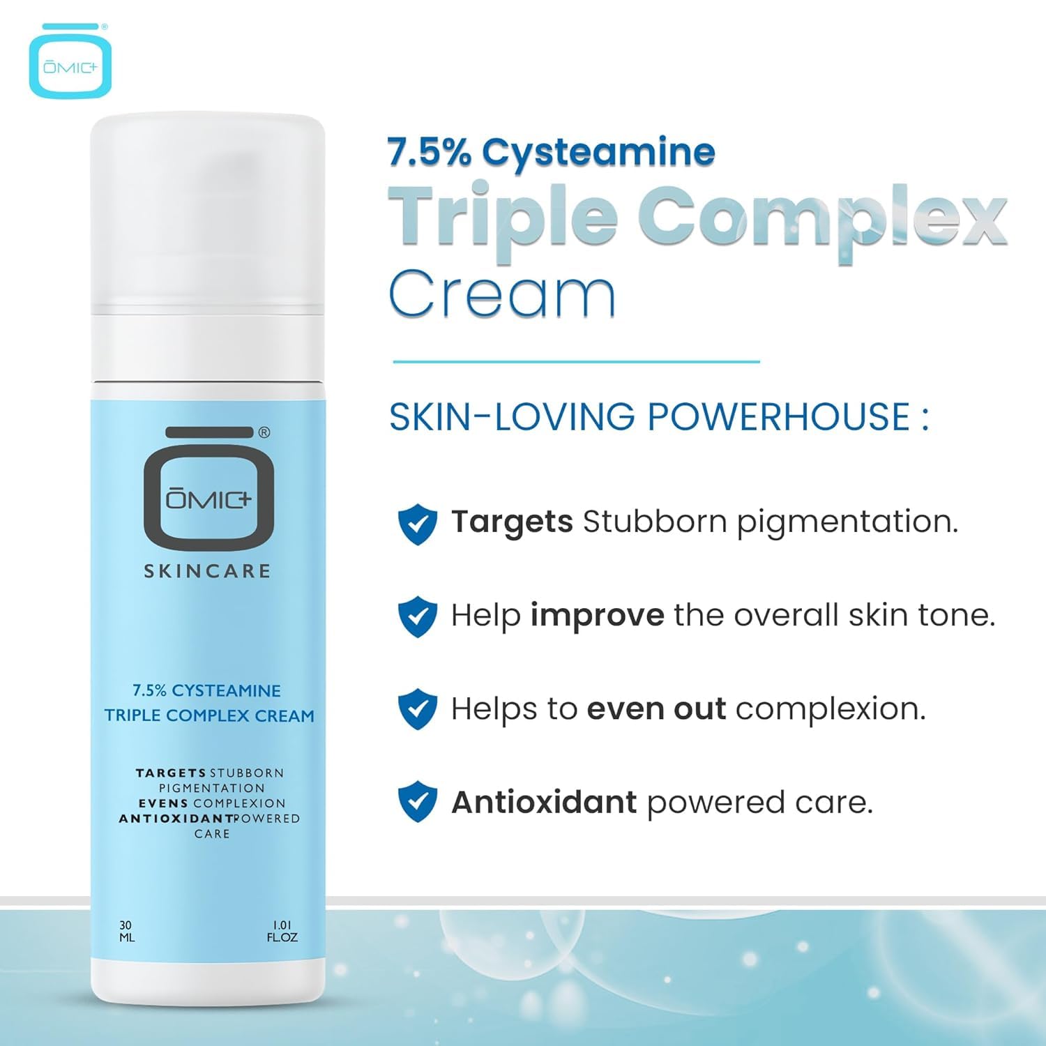 OMIC+ Skincare lightweight, fast-absorbing texture on skin