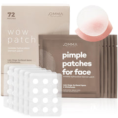 OMMA Korean Pimple Patches closeup showing fast-acting hydrocolloid action on a whitehead