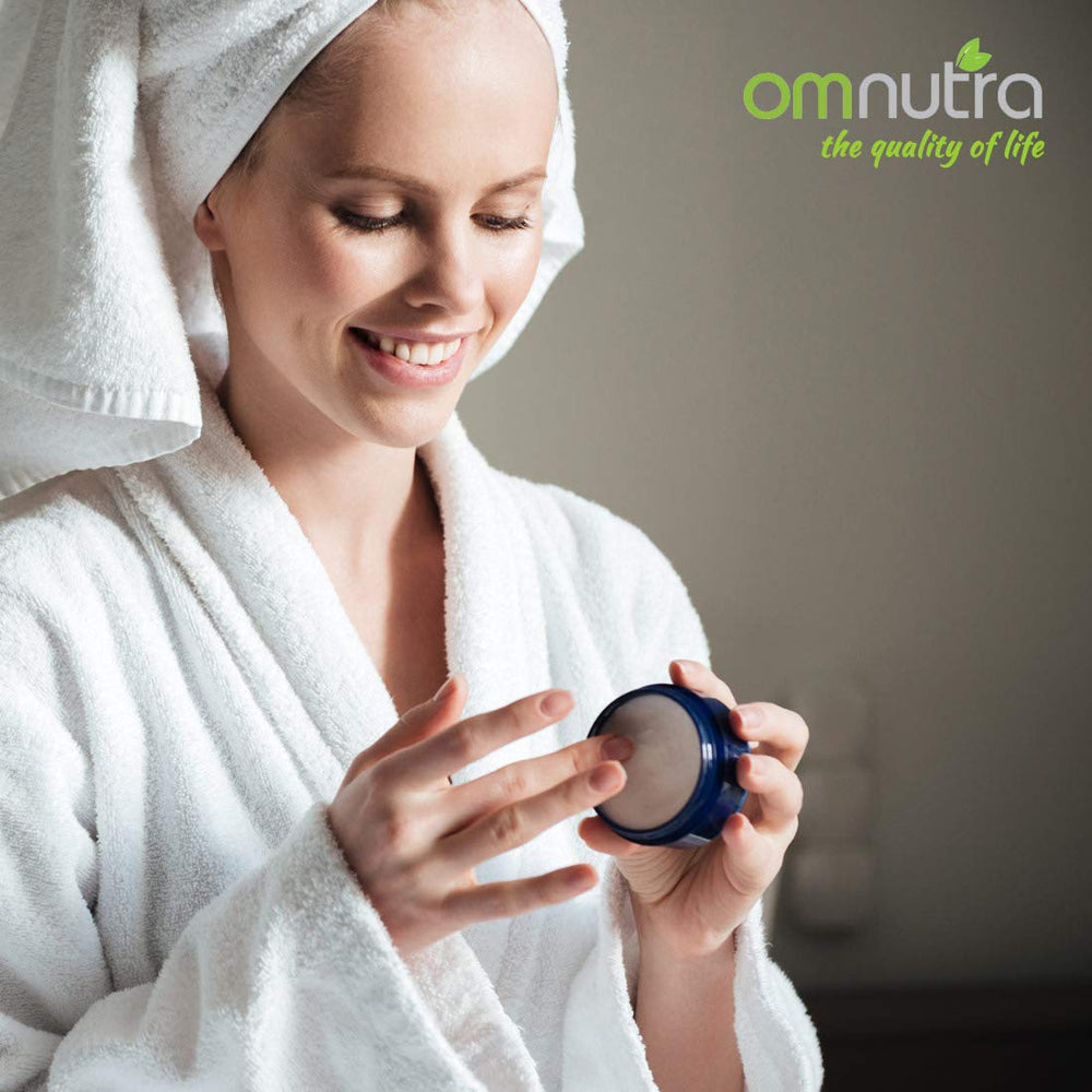 Packaging of OmNutra OncoEase jar with vegan and gluten-free labeling