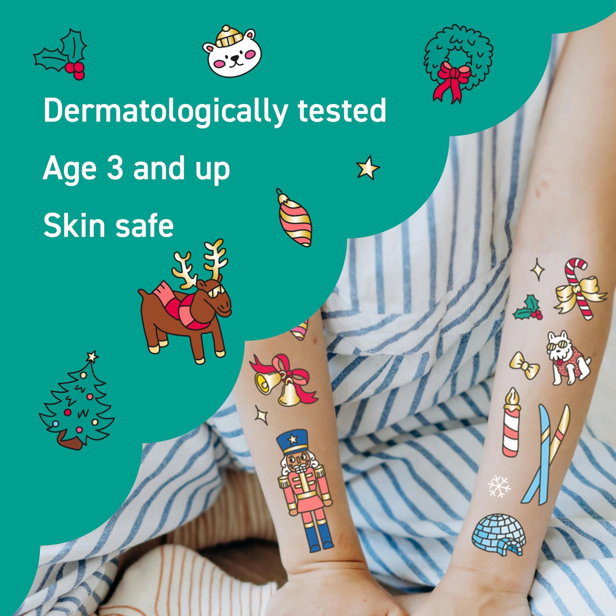Omy Christmas tattoos Christmas-tree designs brighten holiday events for kids.