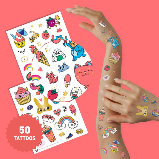 Omy Kawaii tattoos feature colorful designs that are kid-friendly and easy to apply.