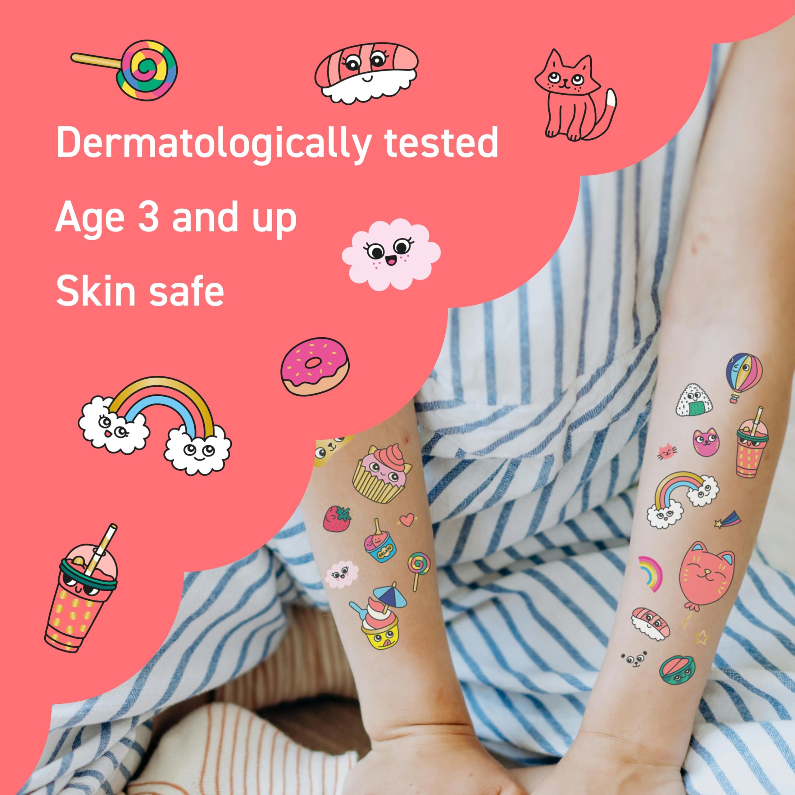 Omy Kawaii tattoos are skin-safe for kids during crafts.