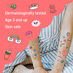 Omy Kawaii tattoos are skin-safe for kids during crafts.