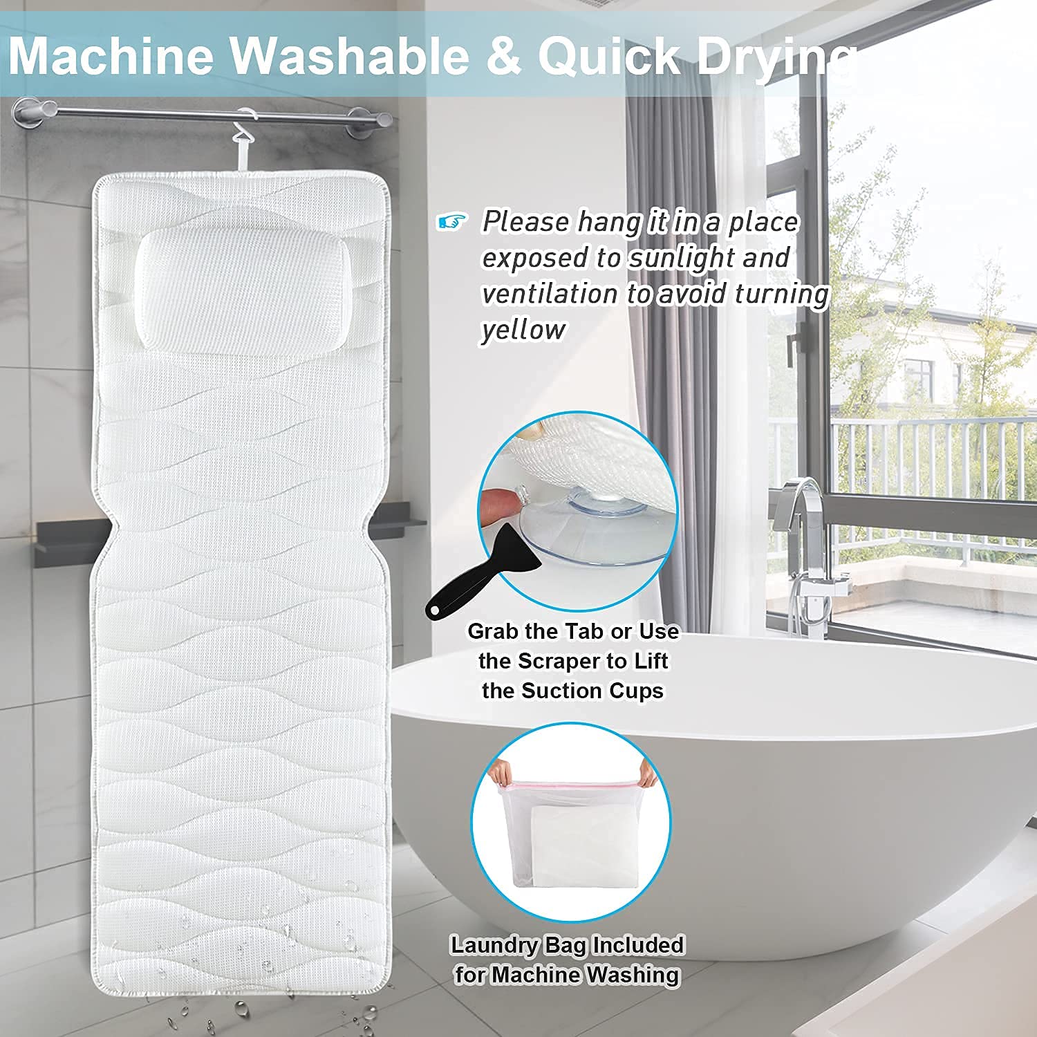 OMYSTYLE bath pillow fits most tubs for versatile spa-like comfort.