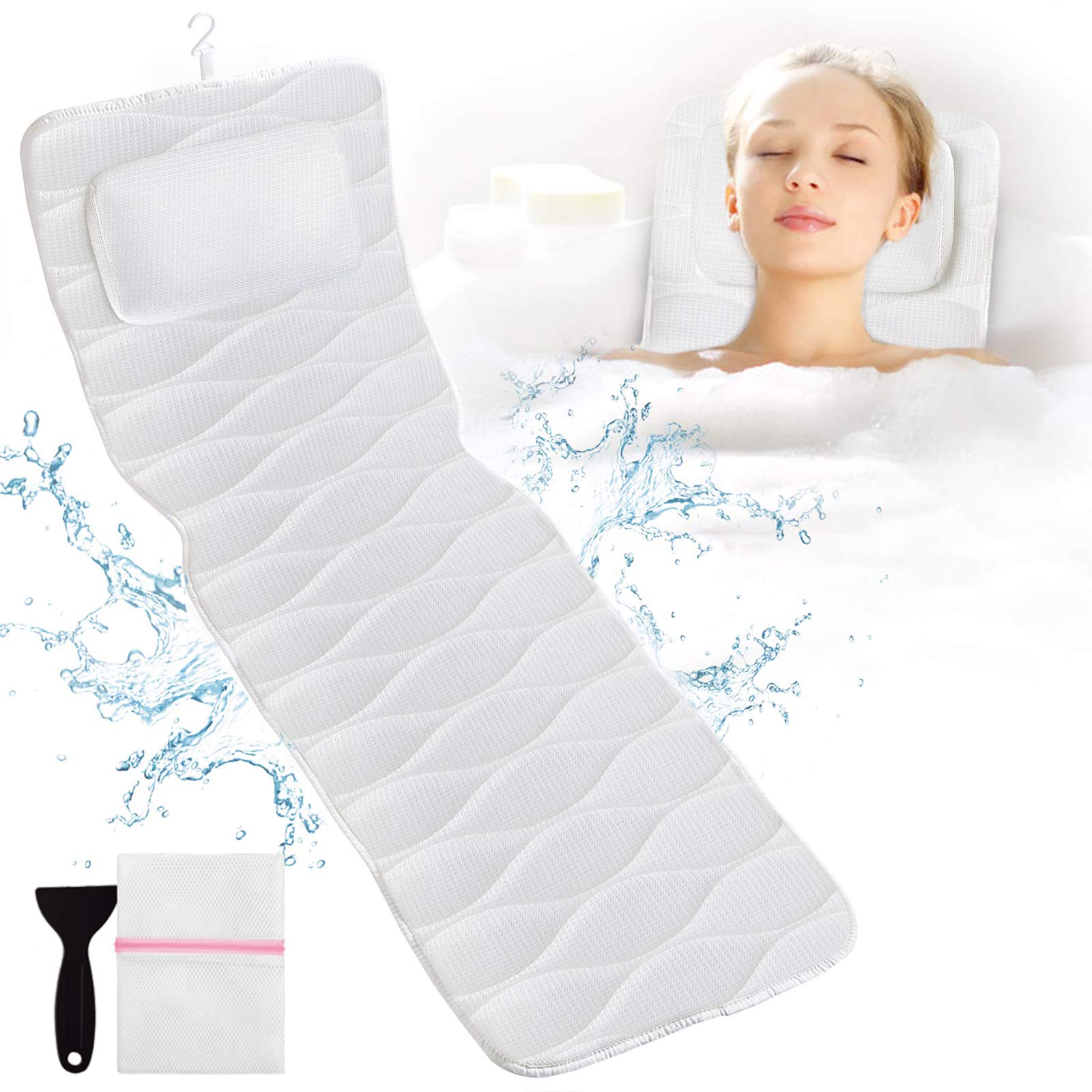 OMYSTYLE full-body bath pillow with anti-slip cups for secure tub attachment and stable soaking.