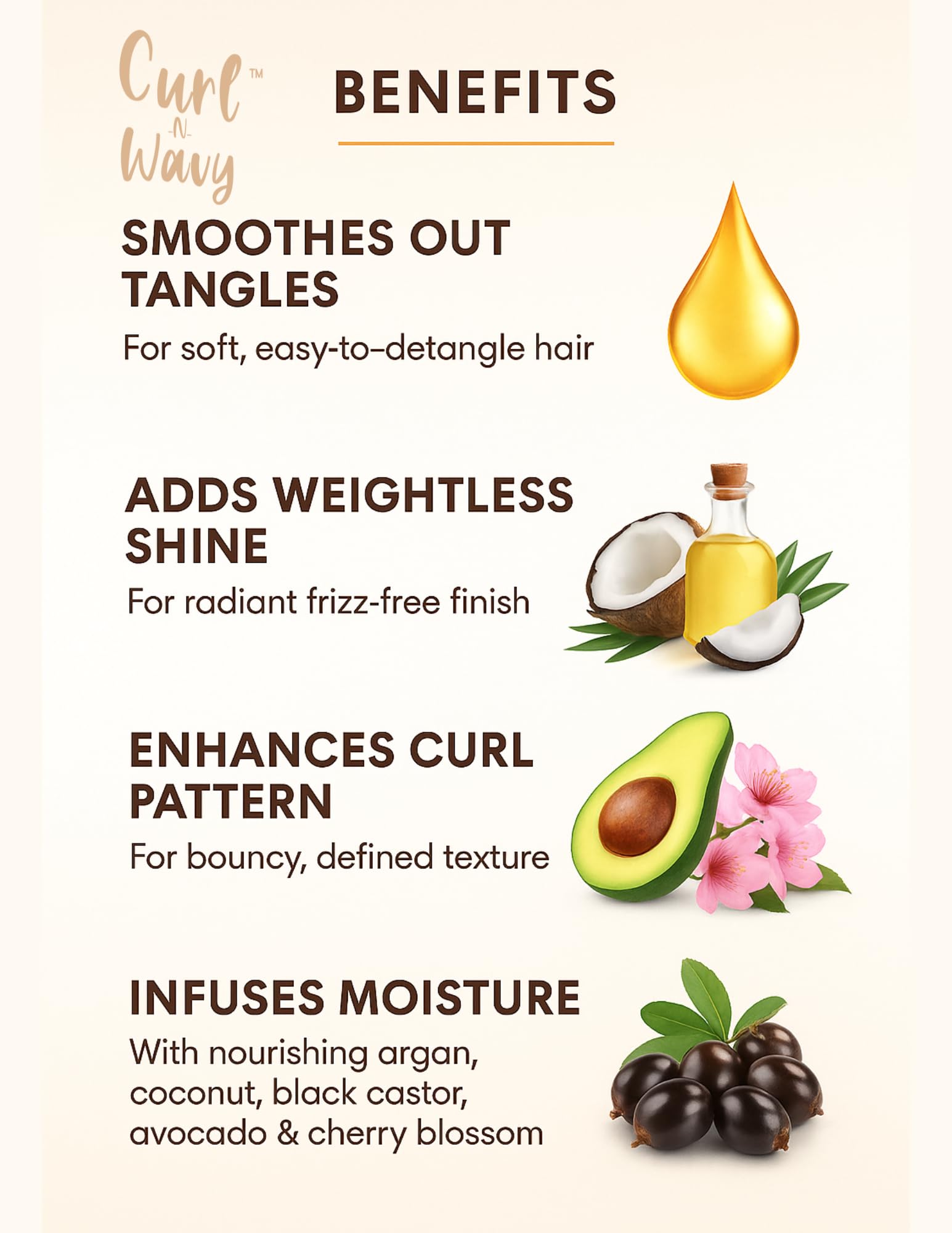 On Natural Curl-N-Wavy ingredients close-up highlighting clean formula.