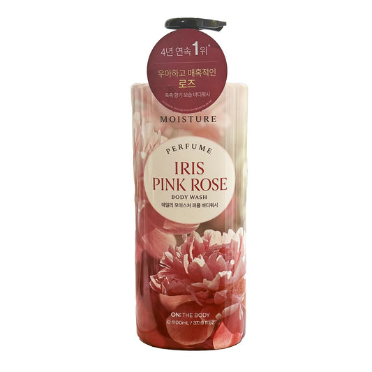On The Body Iris Pink Rose body wash bottle offers hydrating cleanse with lasting floral scent