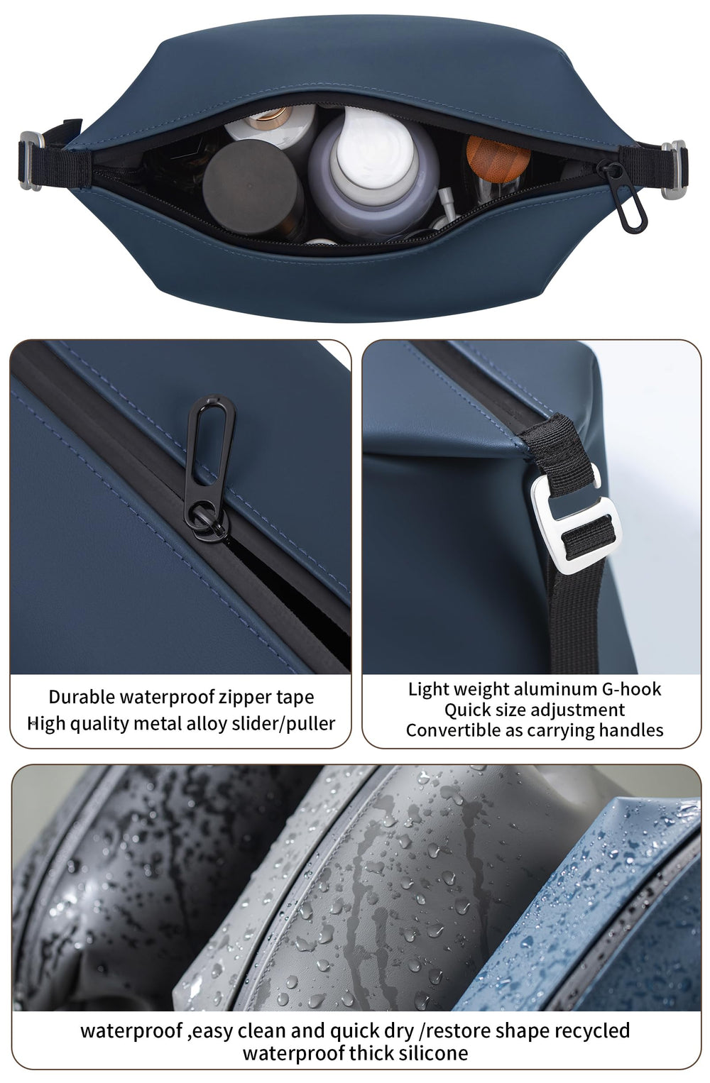 Onbagway navy silicone bag waterproof material protects contents during travel