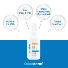 Oncoderm Hand FootRx spray features botanicals and ceramides for nourishment.