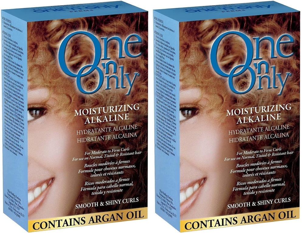 One 'n Only moisturizing alkaline perm bottle with argan oil nourishes and protects hair.