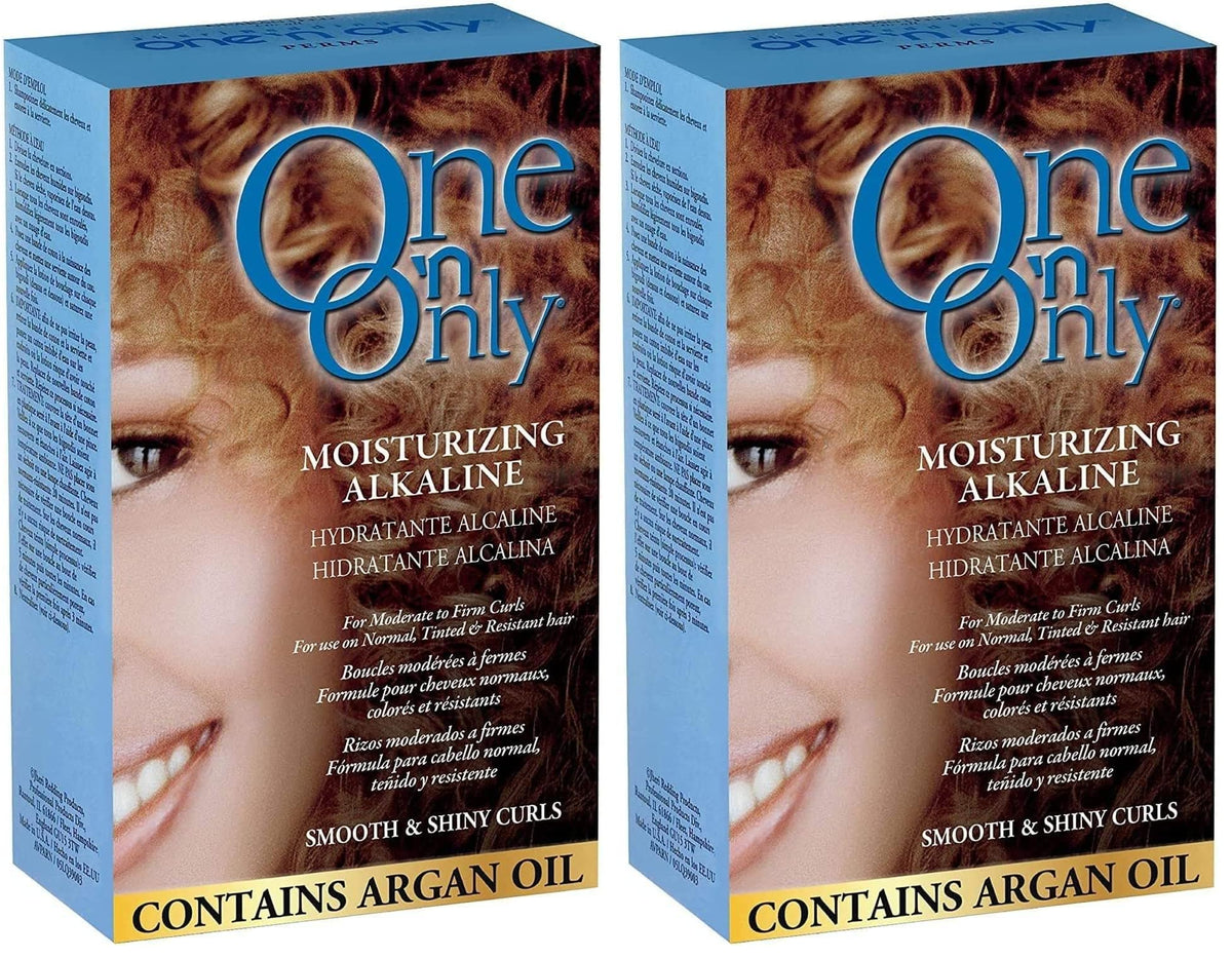 One 'n Only moisturizing alkaline perm bottle with argan oil nourishes and protects hair.