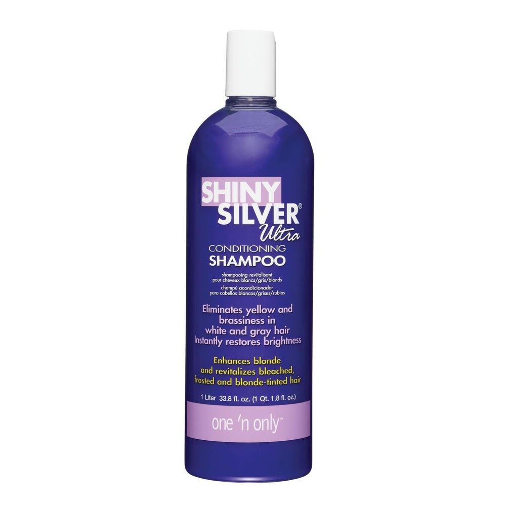 One 'N Only Shiny Silver Purple Shampoo bottle front with argan oil conditioning