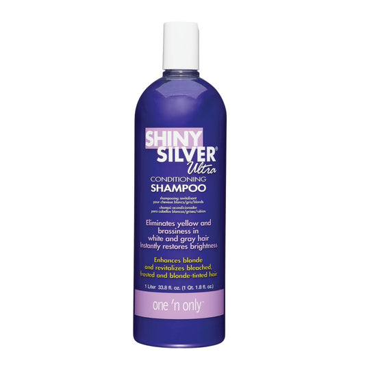 One 'N Only Shiny Silver Purple Shampoo bottle front with argan oil conditioning