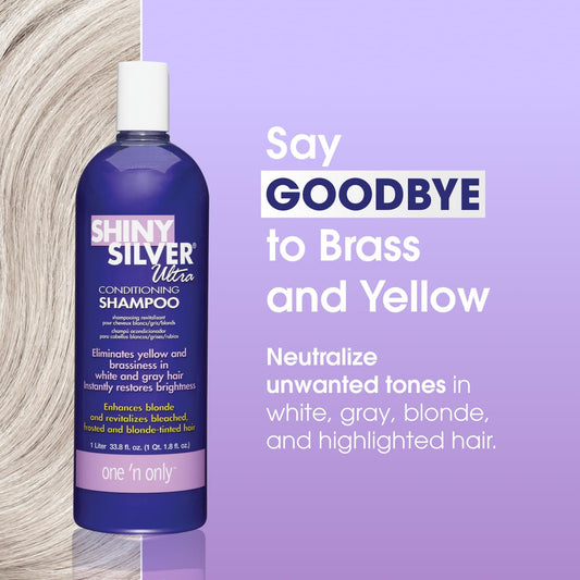 One 'N Only Shiny Silver Purple Shampoo being poured to start lather