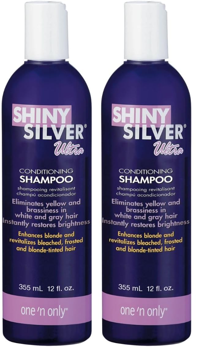 One 'N Only Shiny Silver Purple Shampoo bottle showing argan oil toning for cool blonde tones