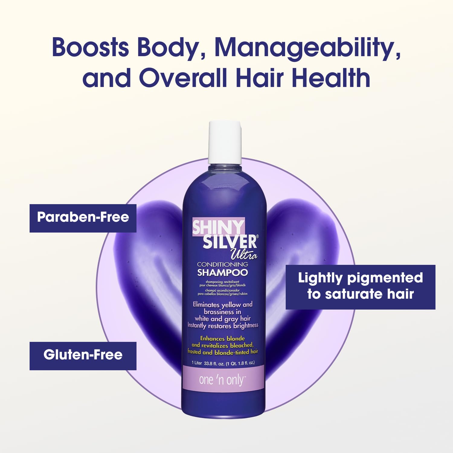 One 'N Only Shiny Silver Purple Shampoo on highlighted hair to tone brass
