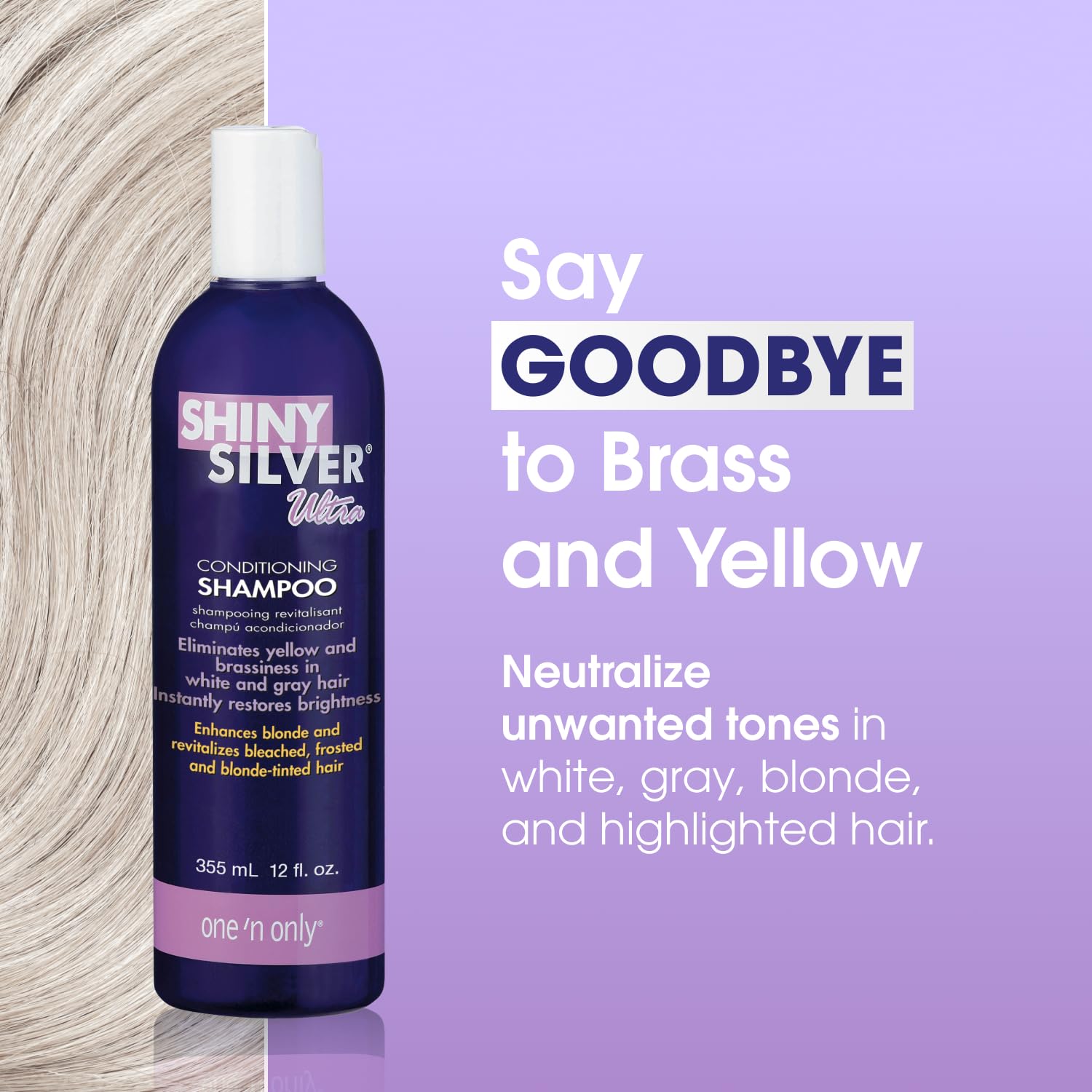 One 'N Only Shiny Silver Purple Shampoo pour revealing creamy formula for even distribution