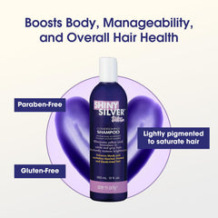 One 'N Only Shiny Silver Purple Shampoo smooths hair after wash
