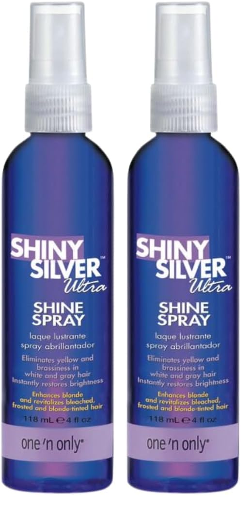One 'N Only Shiny Silver Ultra Shine Spray brightens purple hair with UV protection.
