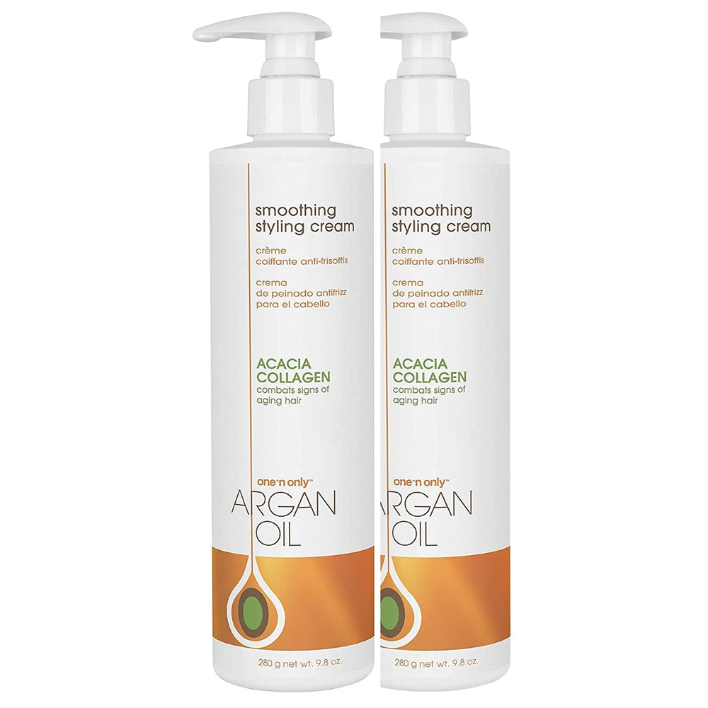One 'n Only smoothing hair cream argan oil bottle promotes frizz control and shine