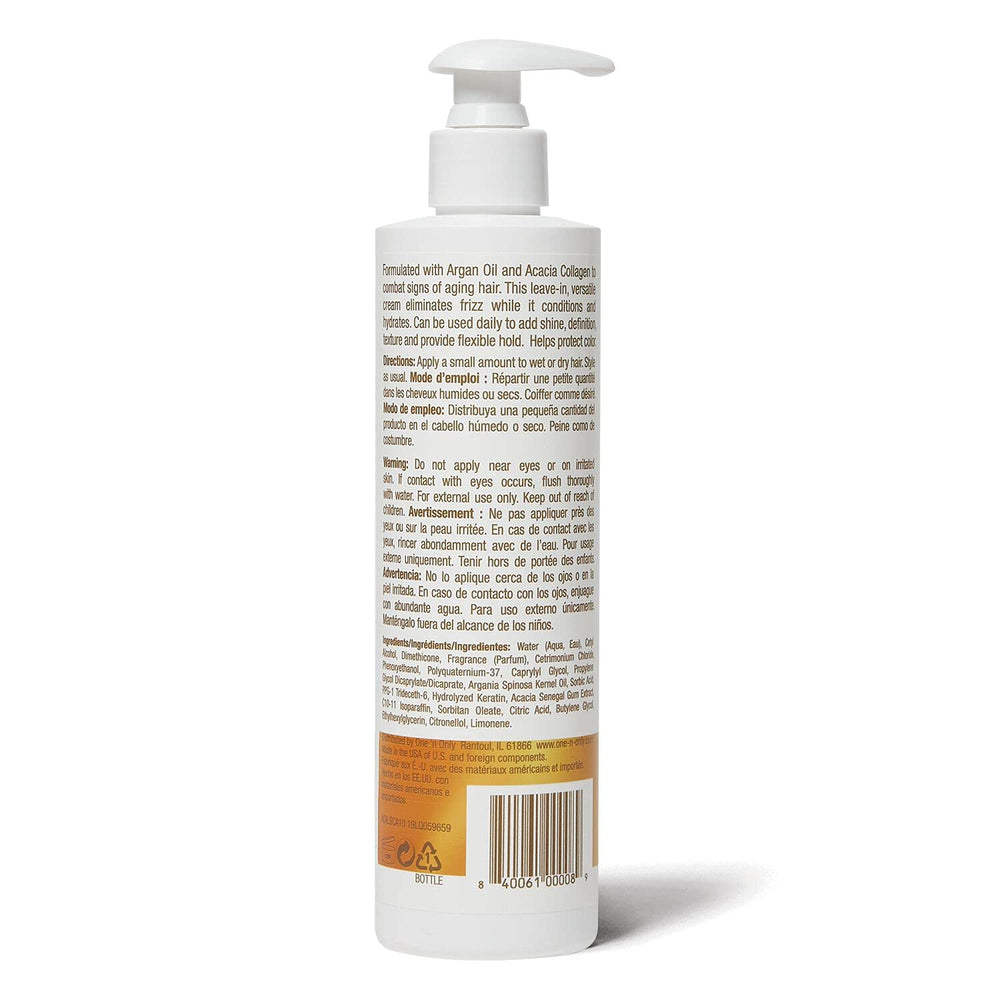 Application shot of One 'n Only smoothing styling cream on hair for definition