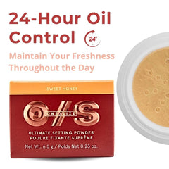 One/Size Sweet Honey powder bottle on vanity, ready for all-day wear.