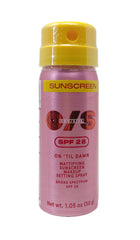 One/Size On 'Til Dawn mattifying setting spray with SPF 28 in a travel-size bottle, keeps makeup fresh.