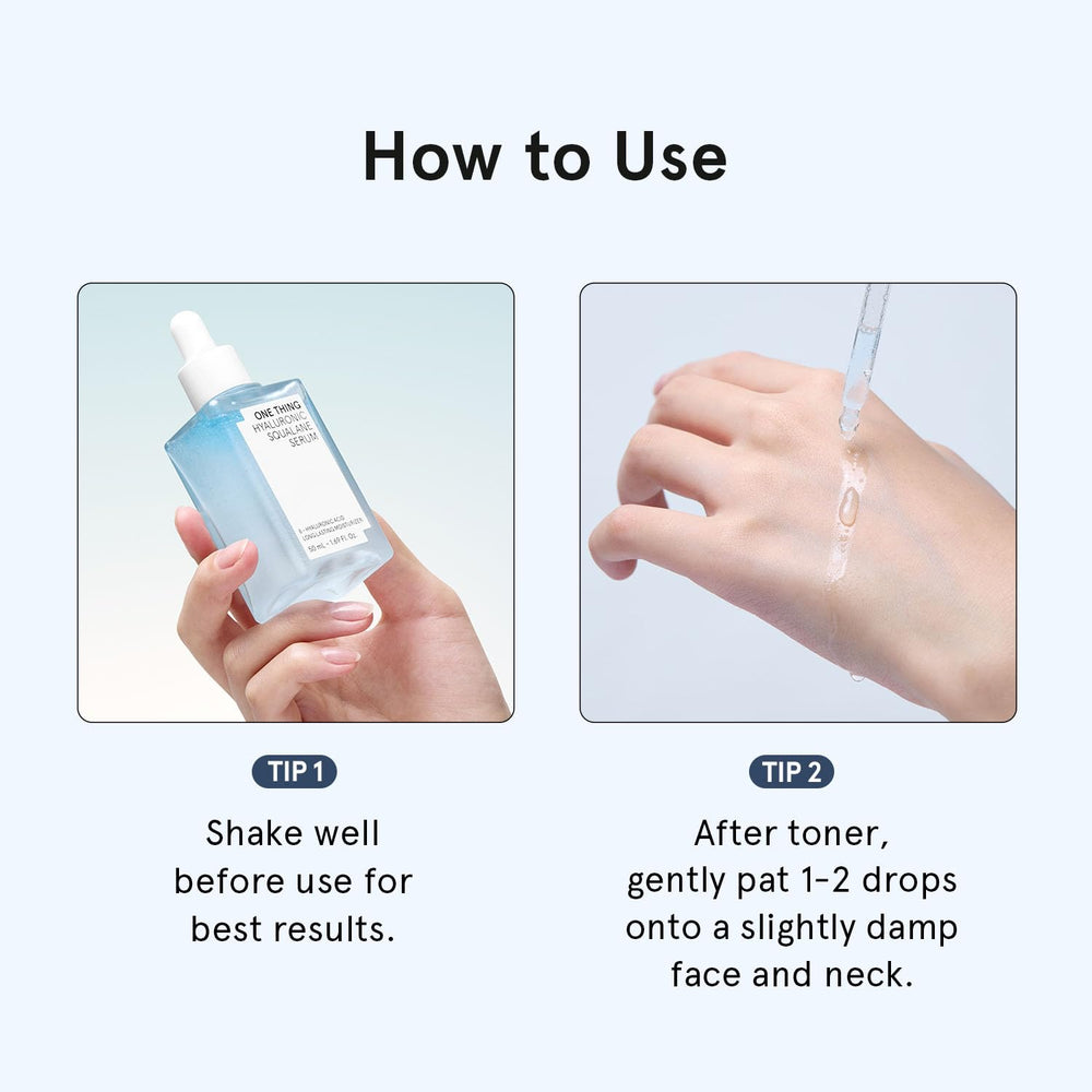 ONE THING Hyaluronic Squalane Serum hypoallergenic formula suits sensitive skin.